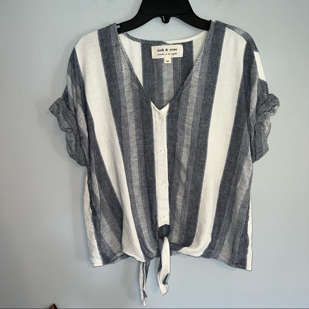 Cloth & Stone Striped Button Down Tie Front Top